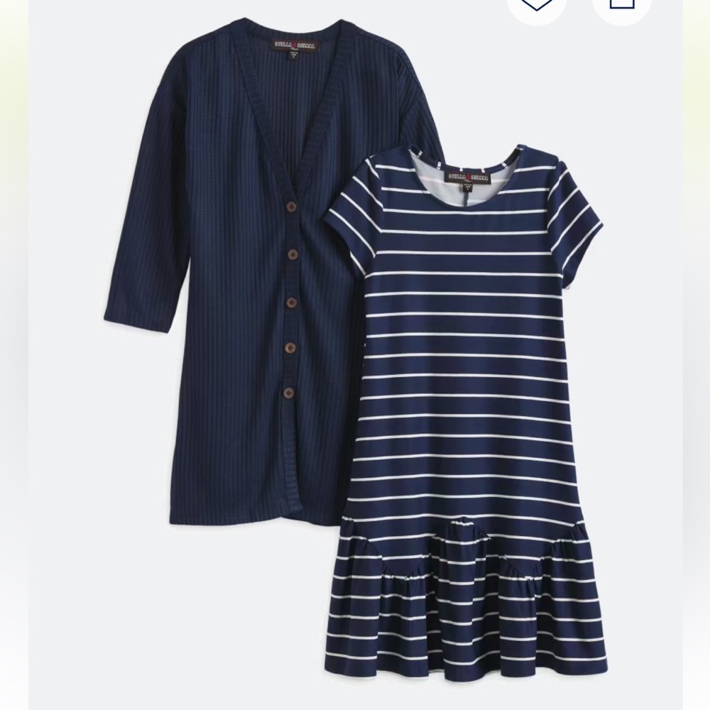 Trixxi Navy and White Striped Dress with Cardigan